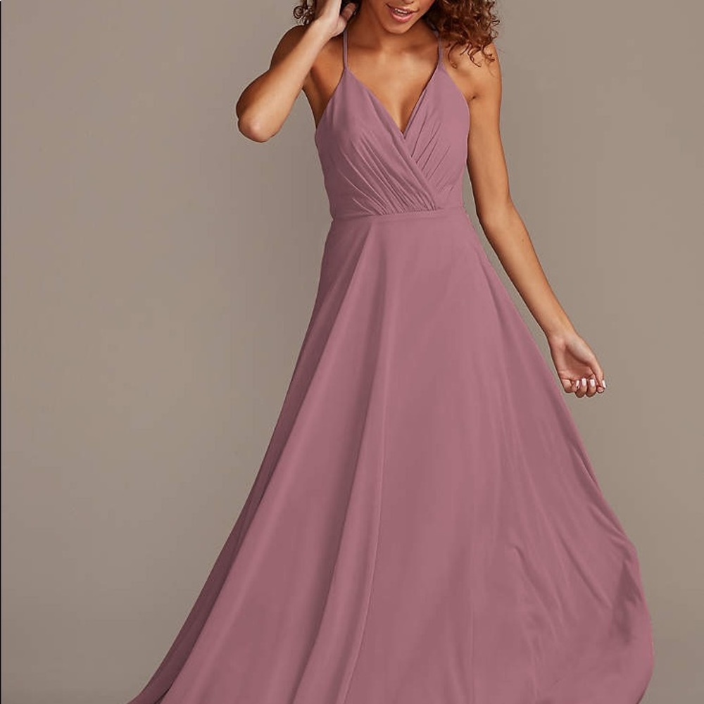 David’s Bridal Quartz Spaghetti Strap Cross Back Full Skirt Maxi Dress